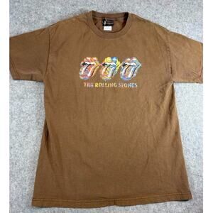Vintage Y2K The Rolling Stones Band Music Merch Shirt Men Large Brown Streetwear